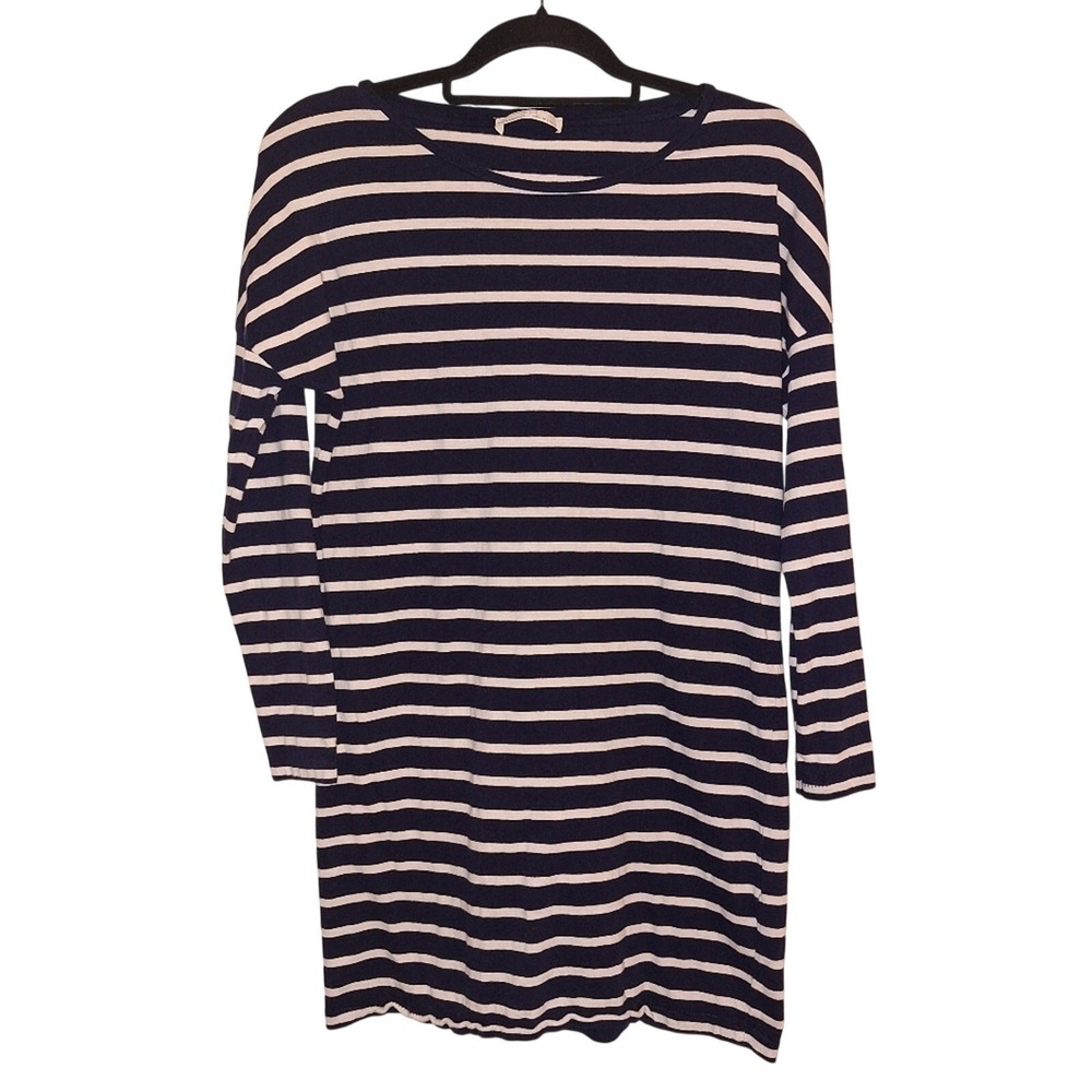 Zara Blue & White Stripped Size Small Tunic Top Shirt 100% Organic Cotton Sporty